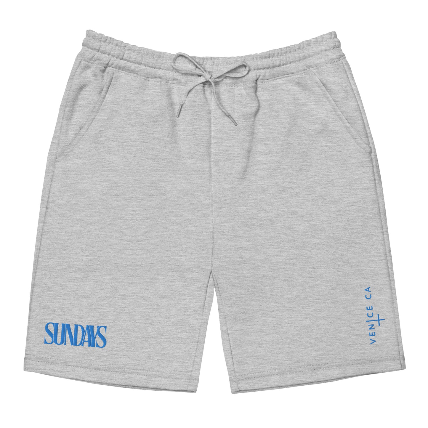 Sundays in Venice: Blue Embroidered Fleece Shorts