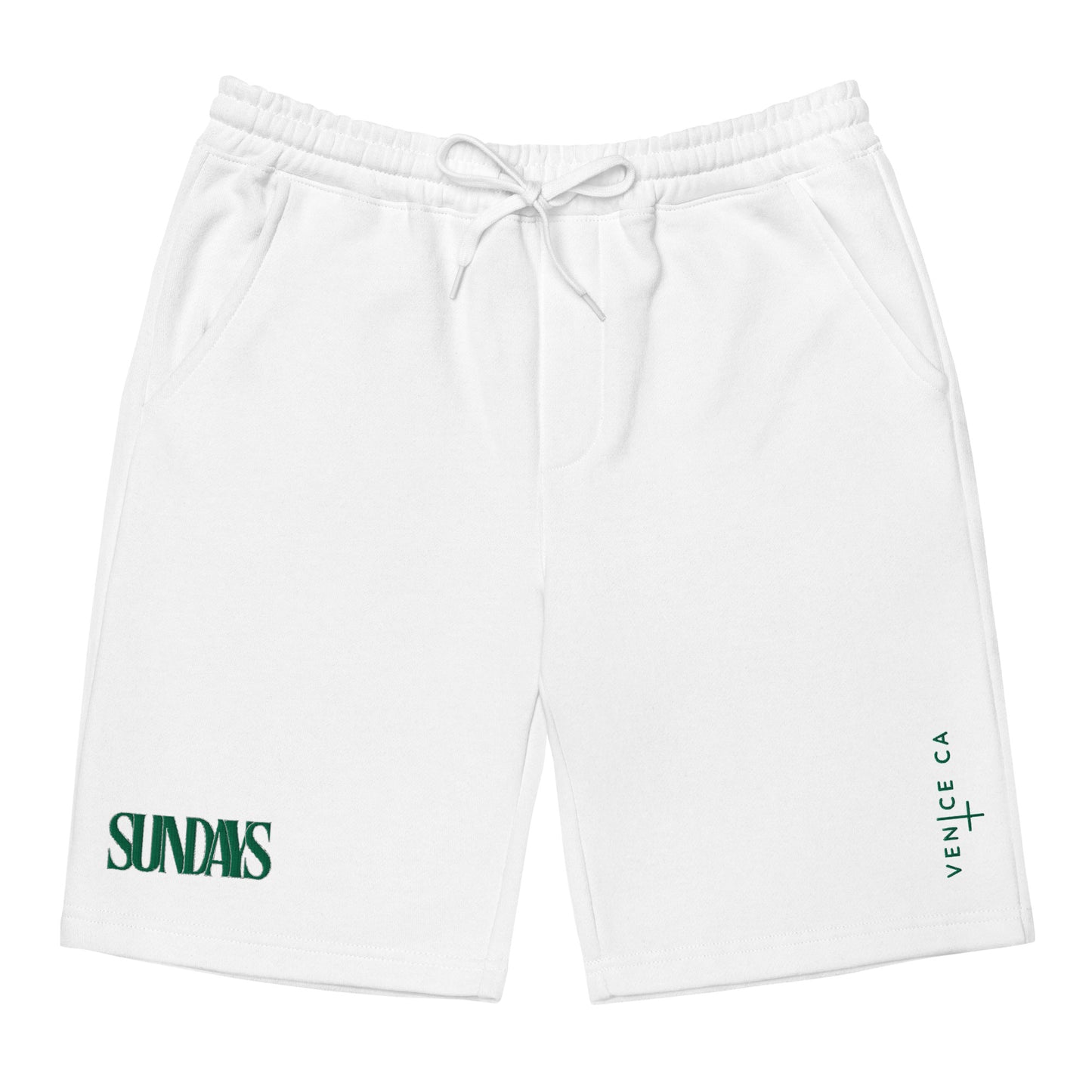 Sundays in Venice: Green Embroidered Fleece Shorts