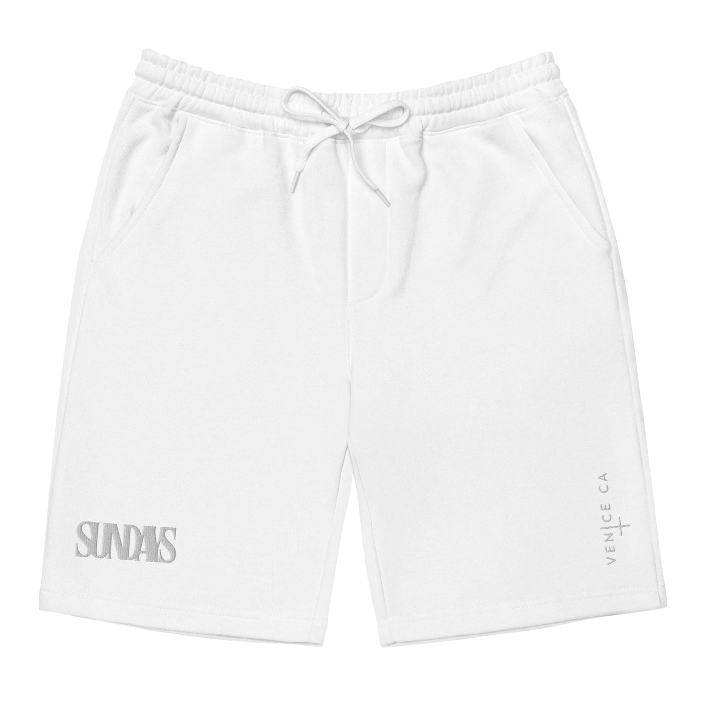 Sundays in Venice: White Embroidered Fleece Shorts